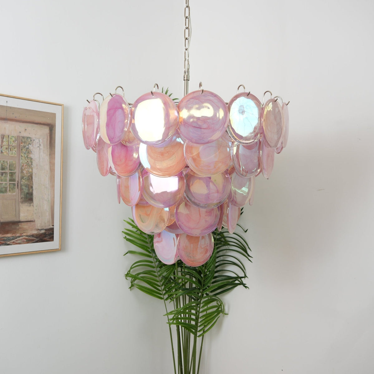 Ault Kronleuchter Pink Murano Disc Layered zeitgenössisch