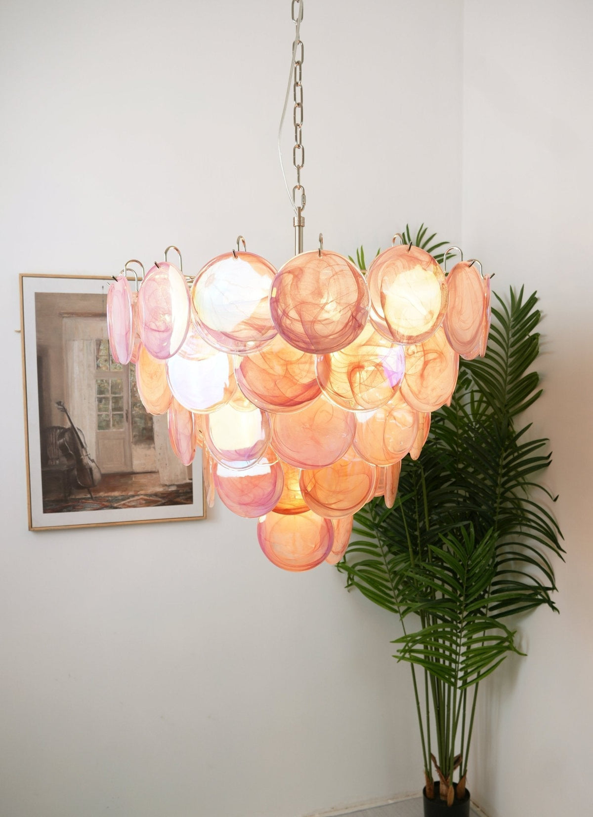 Ault Kronleuchter Pink Murano Disc Layered zeitgenössisch