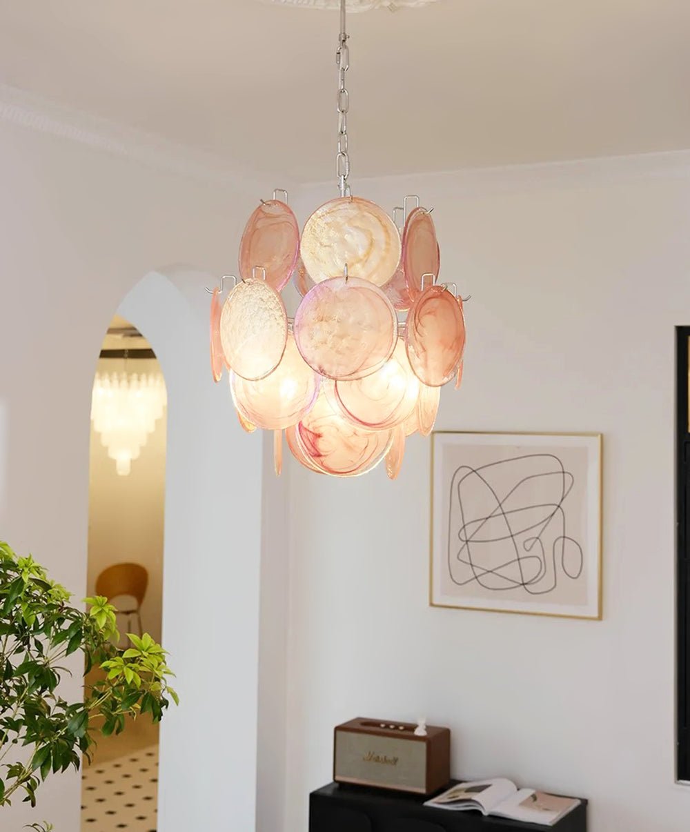 Celisaria Kronleuchter rosa Murano-Glas-Scheiben Vintage-Charme