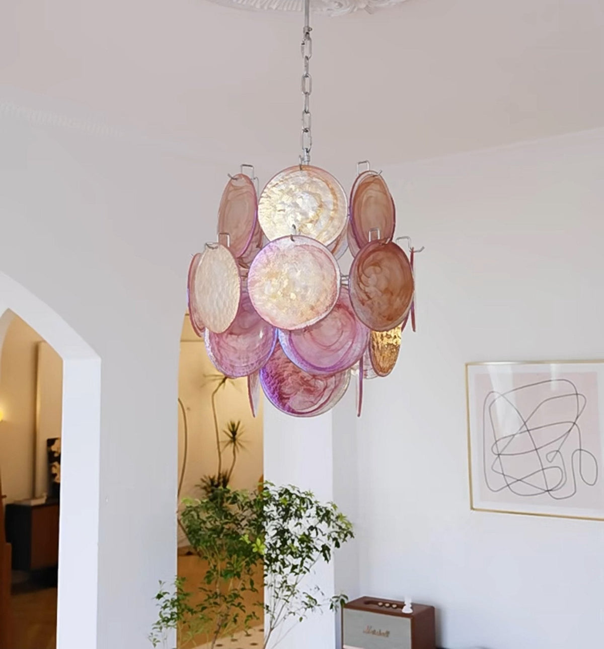 Celisaria Kronleuchter rosa Murano-Glas-Scheiben Vintage-Charme