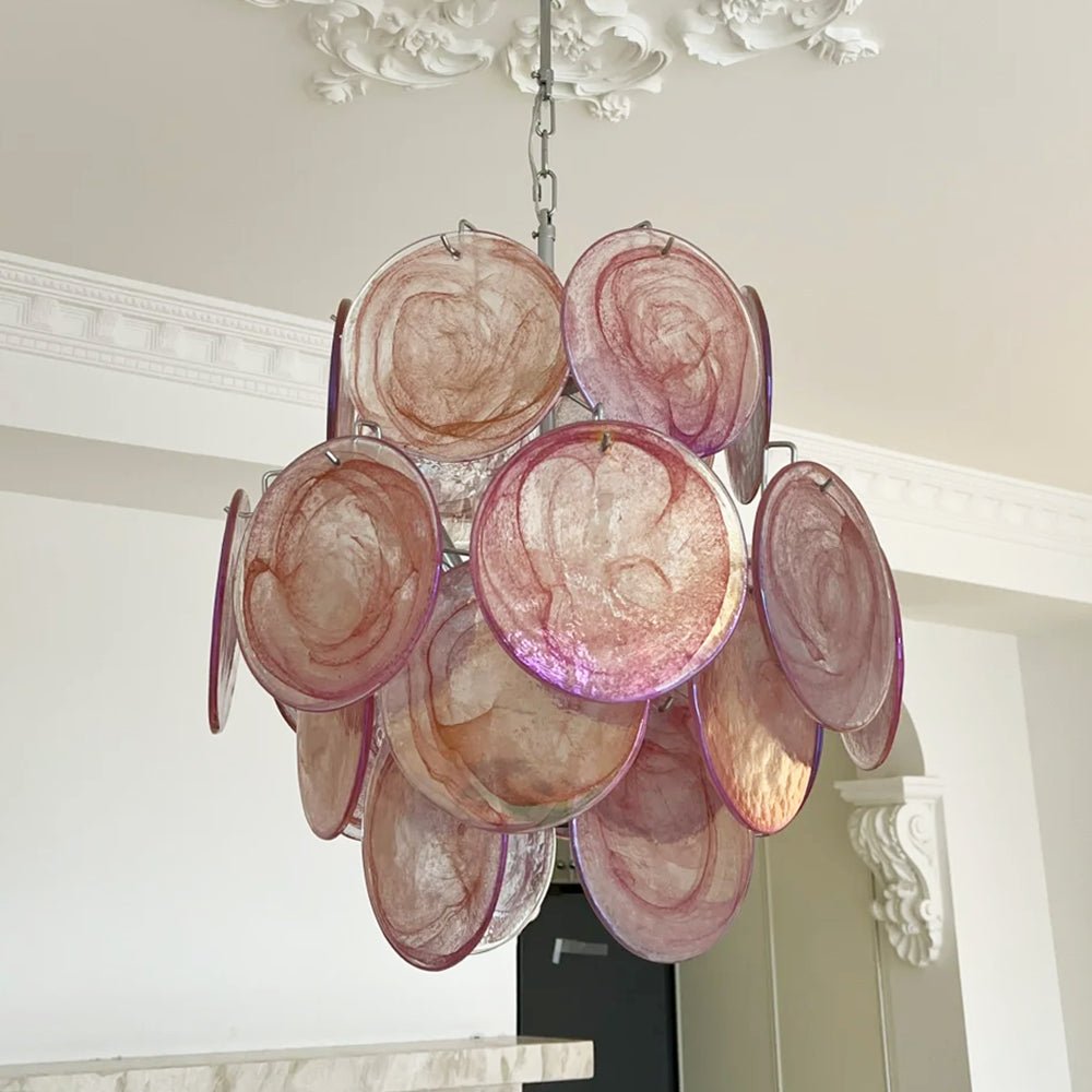 Celisaria Kronleuchter rosa Murano-Glas-Scheiben Vintage-Charme