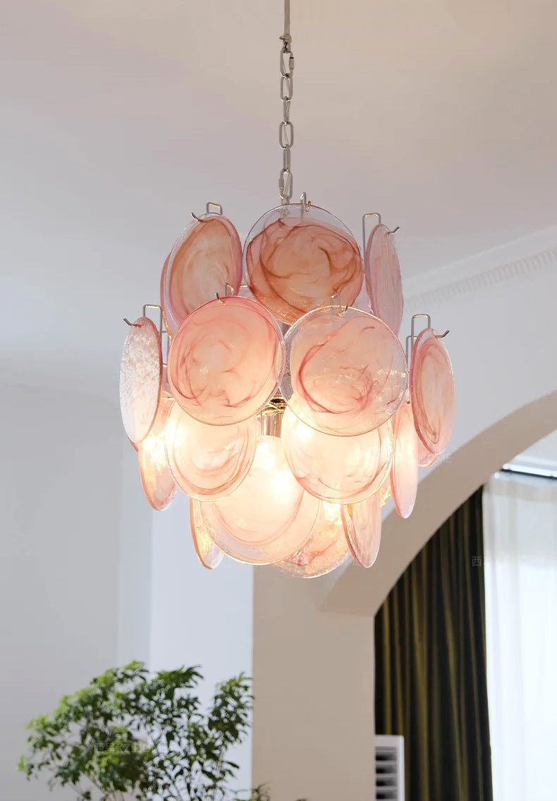 Celisaria Kronleuchter rosa Murano-Glas-Scheiben Vintage-Charme