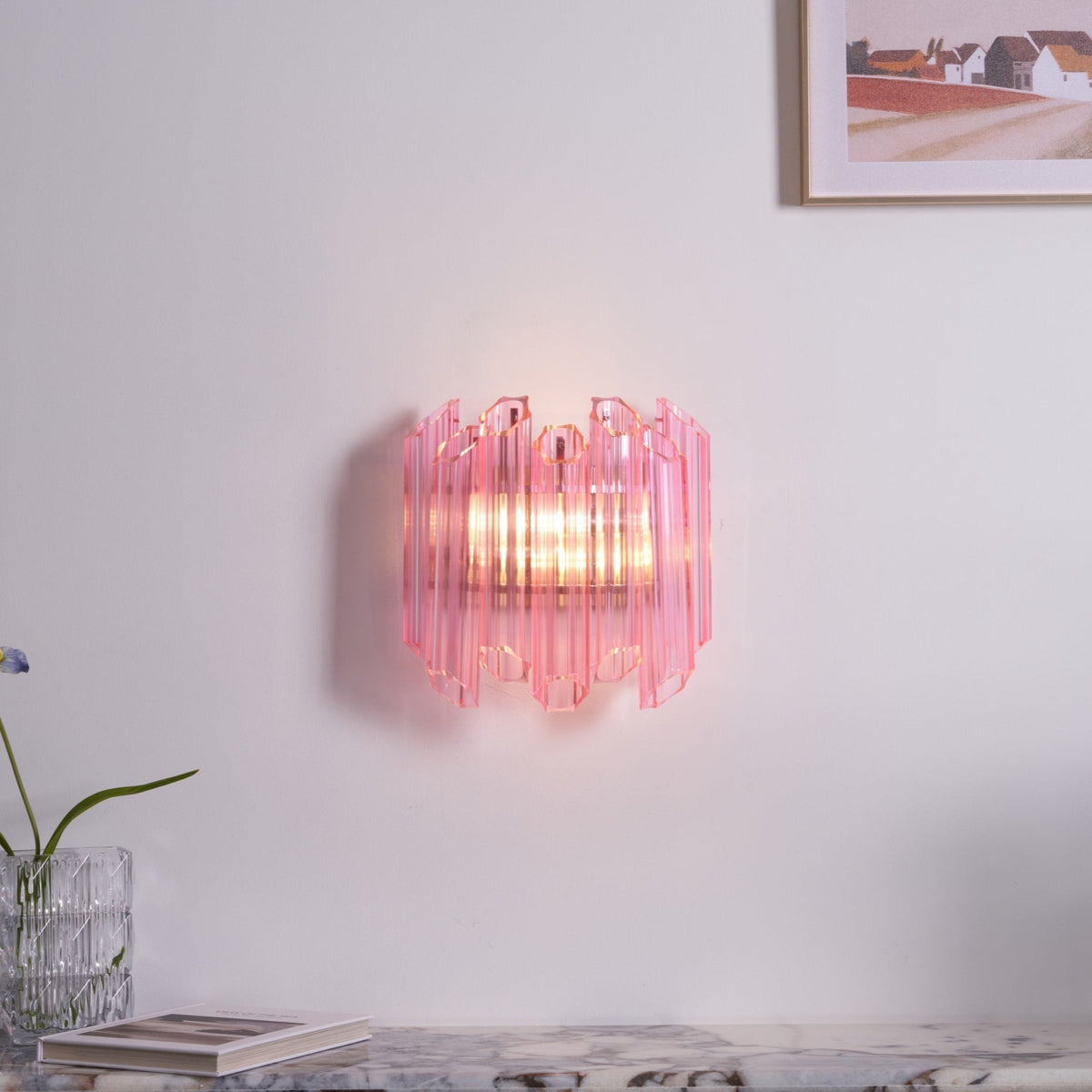 Aurora Wandleuchte Rosa Murano-Glasrohr