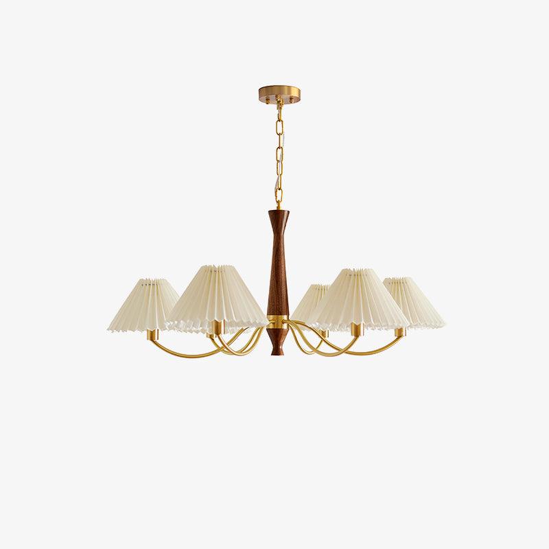 Calivine Kronleuchter mit Falten und weißen Lampenschirmen im Mid-Century-Stil