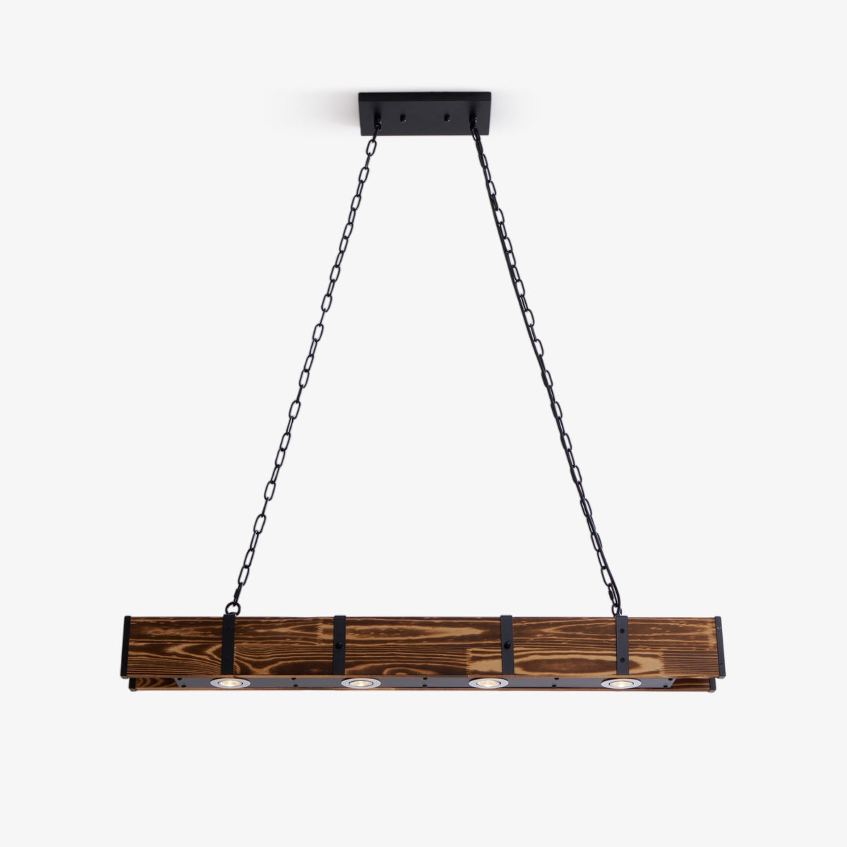 Aldelena Kronleuchter Pleva linear aus Naturholz