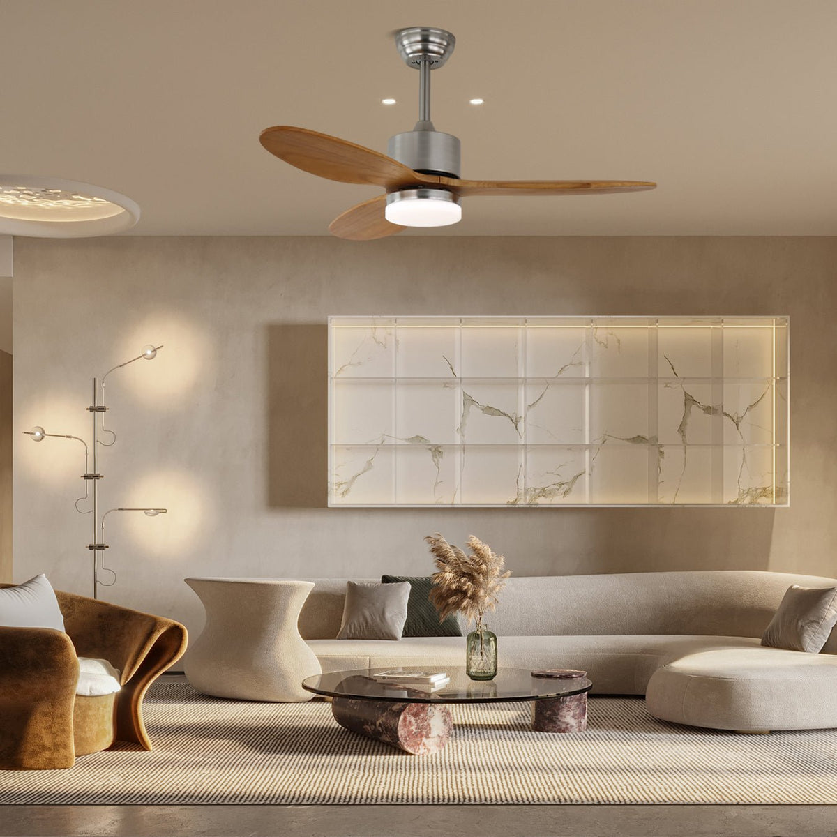 Aldirella minimalistisch Deckenventilator mit Beleuchtung aus Holz