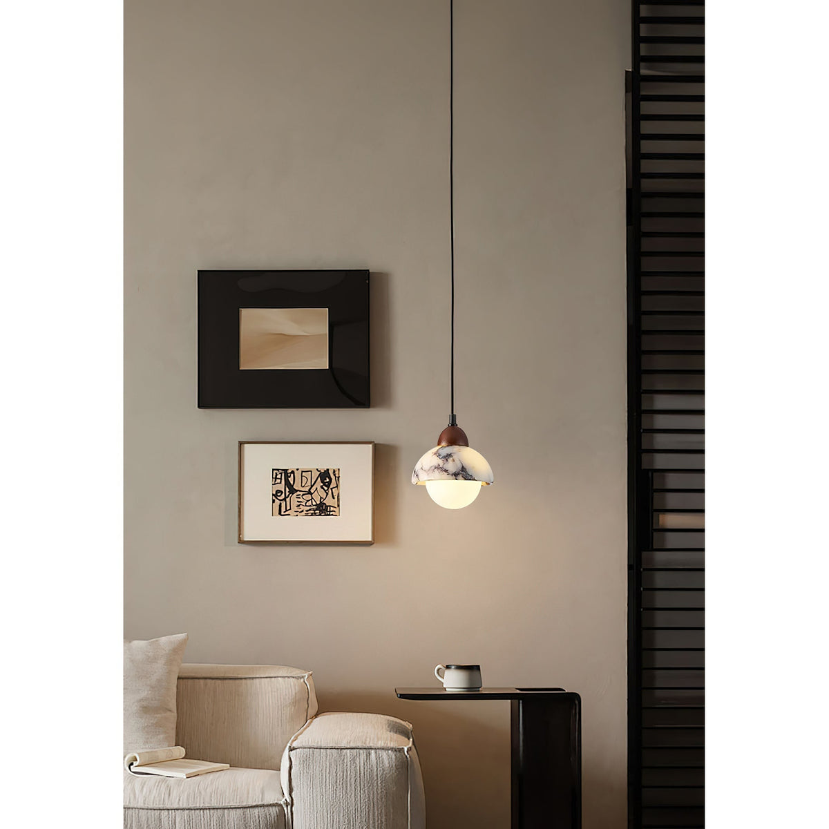 Sylivora Pendelleuchte aus Holz und Marmor