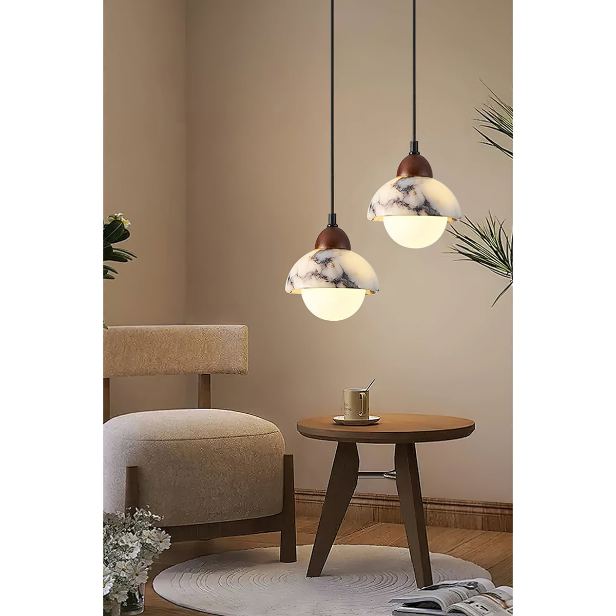 Sylivora Pendelleuchte aus Holz und Marmor