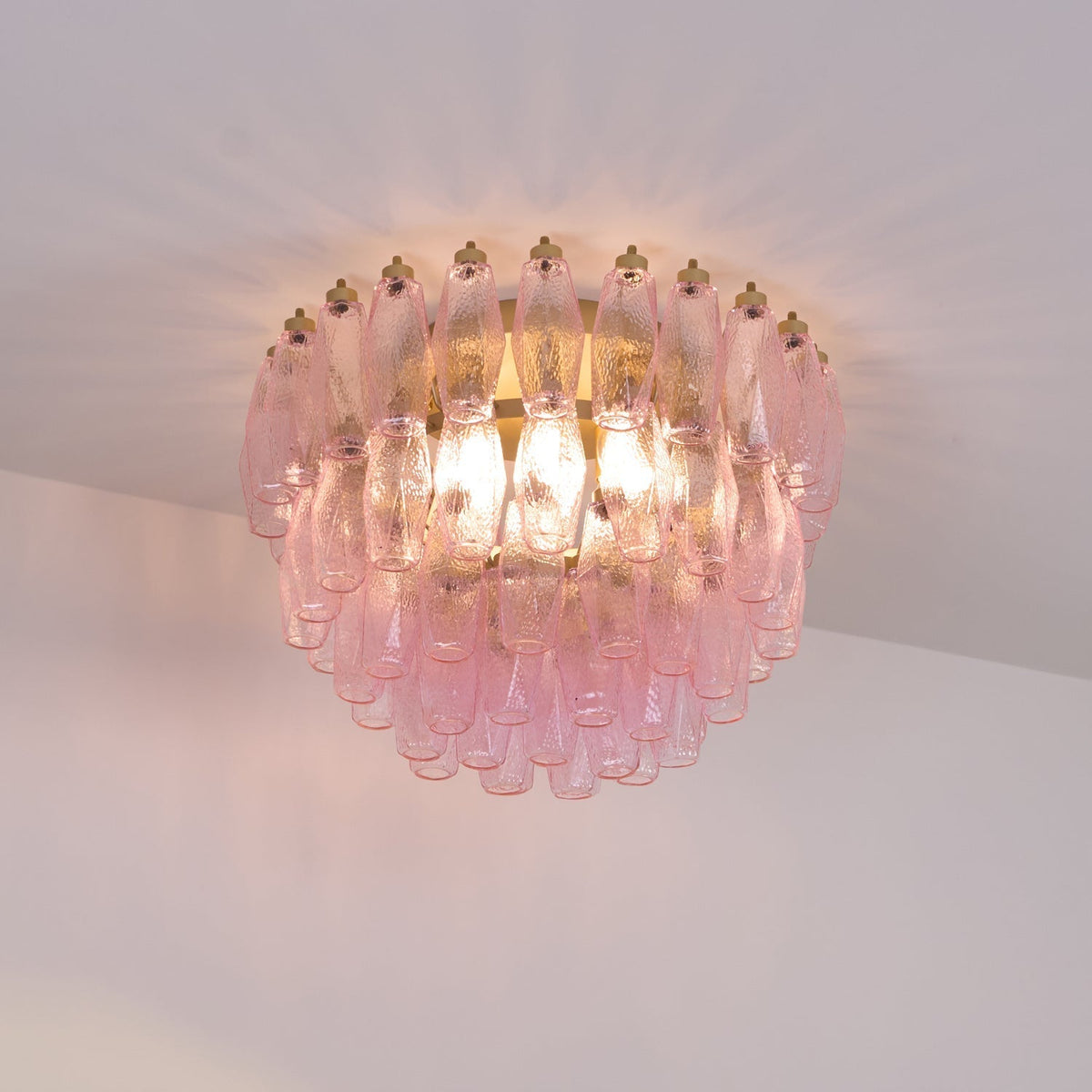 Celelaya Deckenleuchte Poliedri Pink Murano-Glas geschichtet flach