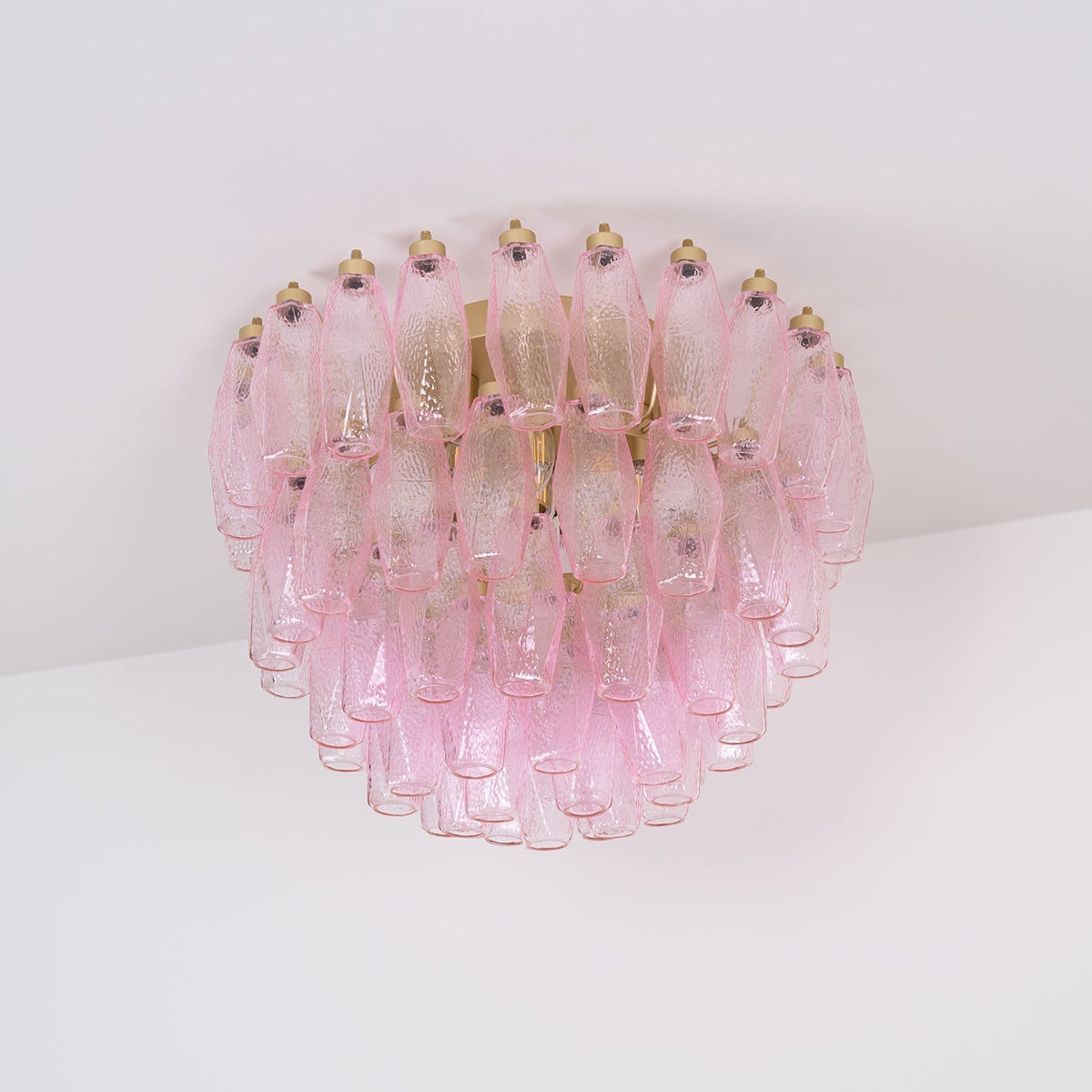 Celelaya Deckenleuchte Poliedri Pink Murano-Glas geschichtet flach