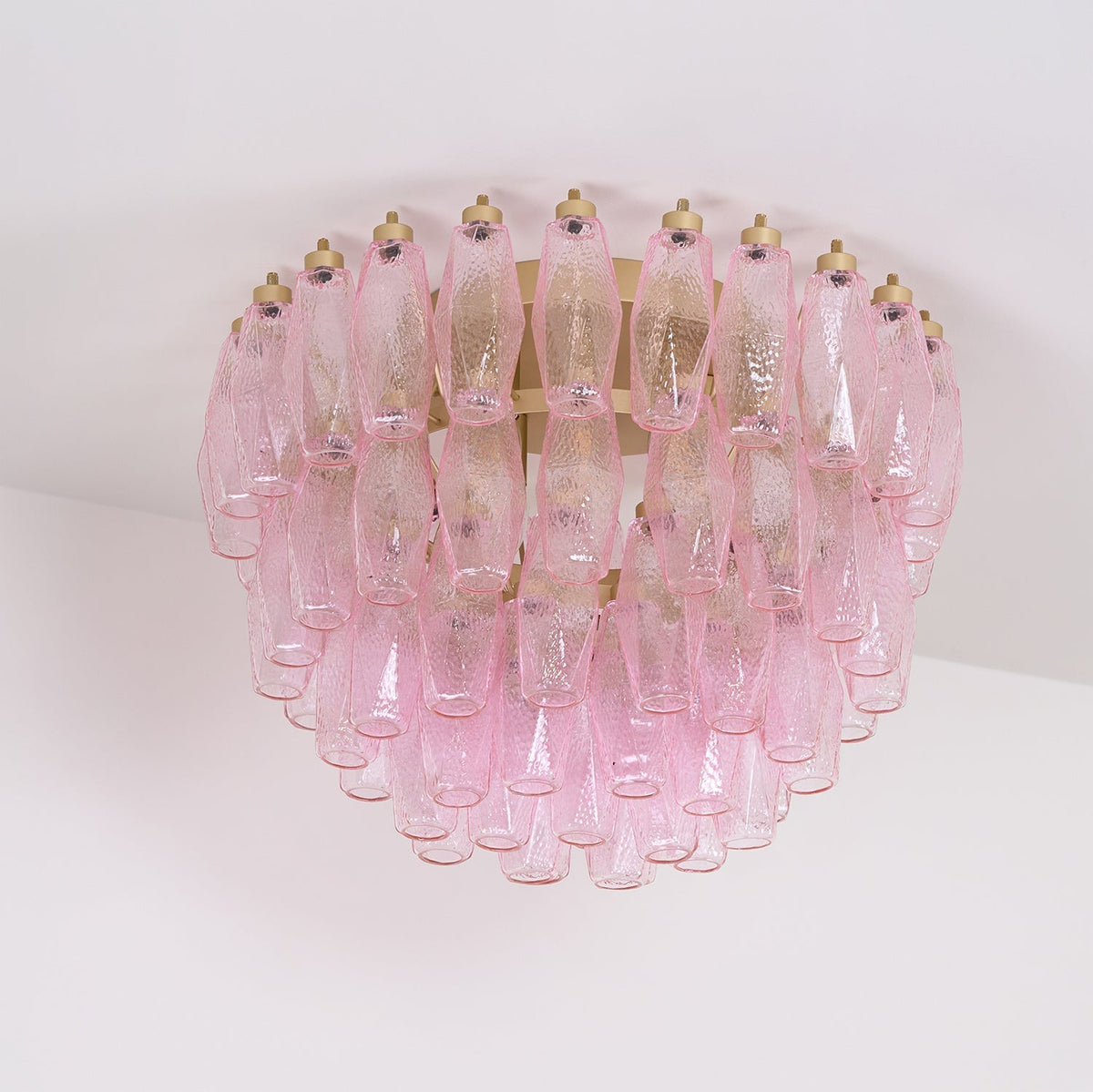 Celelaya Deckenleuchte Poliedri Pink Murano-Glas geschichtet flach