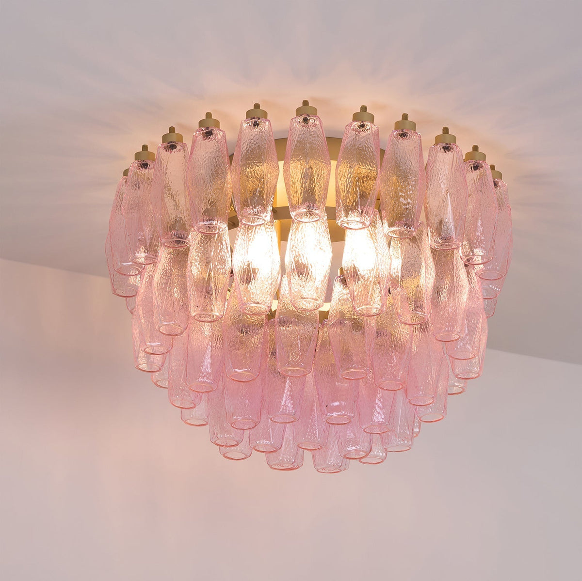 Celelaya Deckenleuchte Poliedri Pink Murano-Glas geschichtet flach