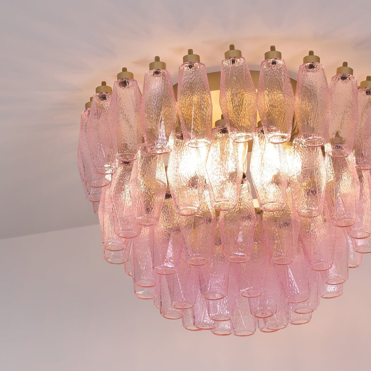 Celelaya Deckenleuchte Poliedri Pink Murano-Glas geschichtet flach
