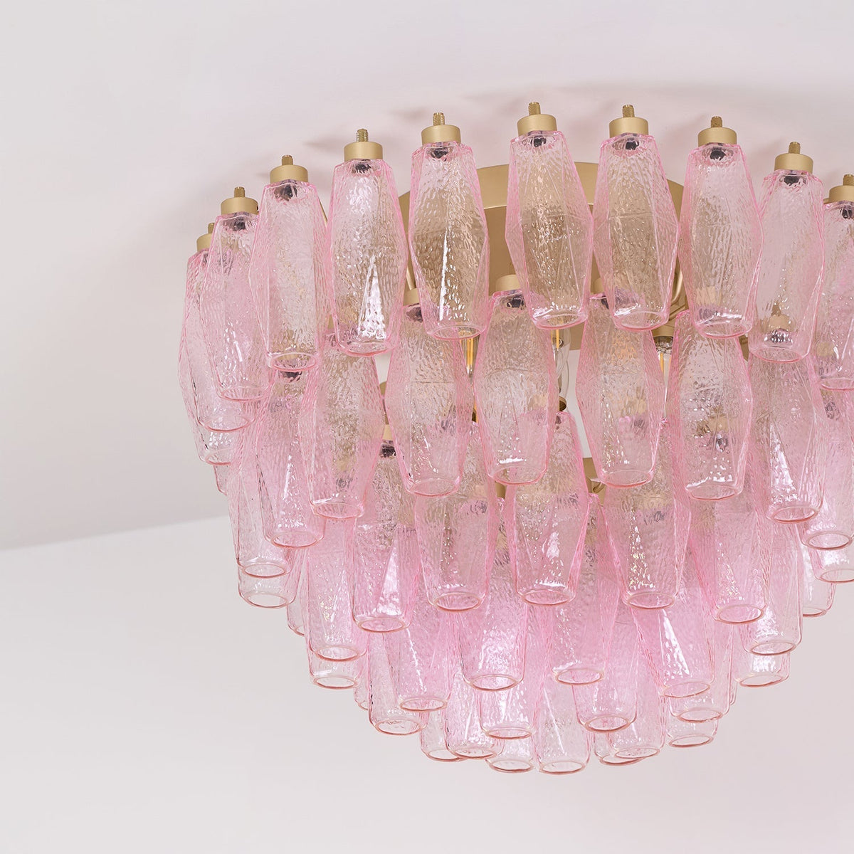 Celelaya Deckenleuchte Poliedri Pink Murano-Glas geschichtet flach