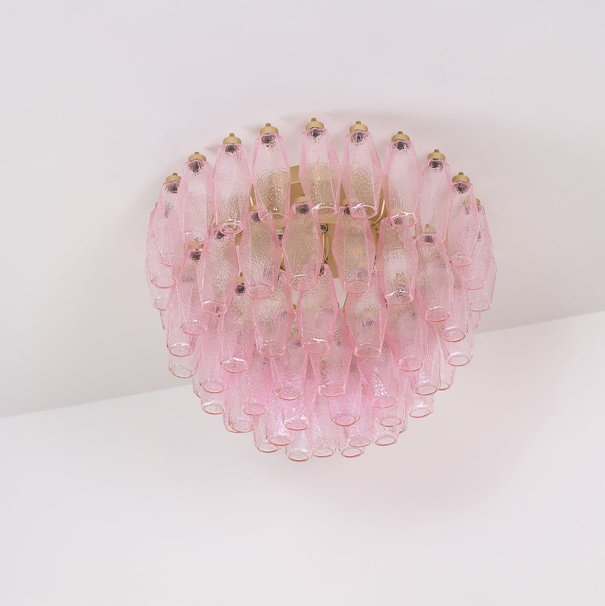Celelaya Deckenleuchte Poliedri Pink Murano-Glas geschichtet flach