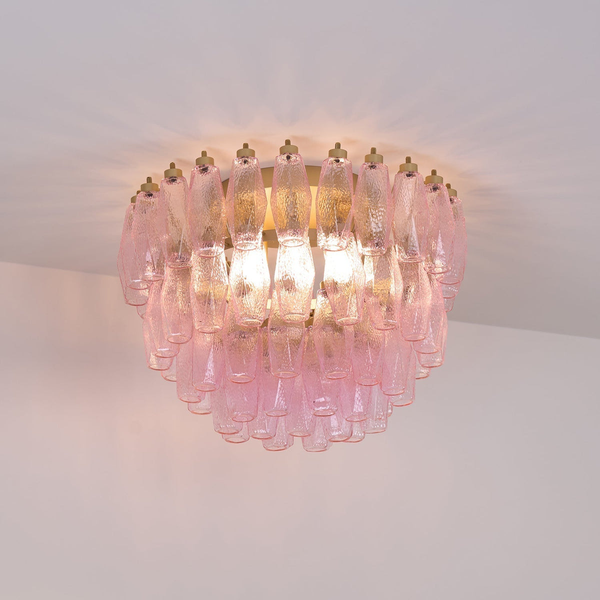 Celelaya Deckenleuchte Poliedri Pink Murano-Glas geschichtet flach
