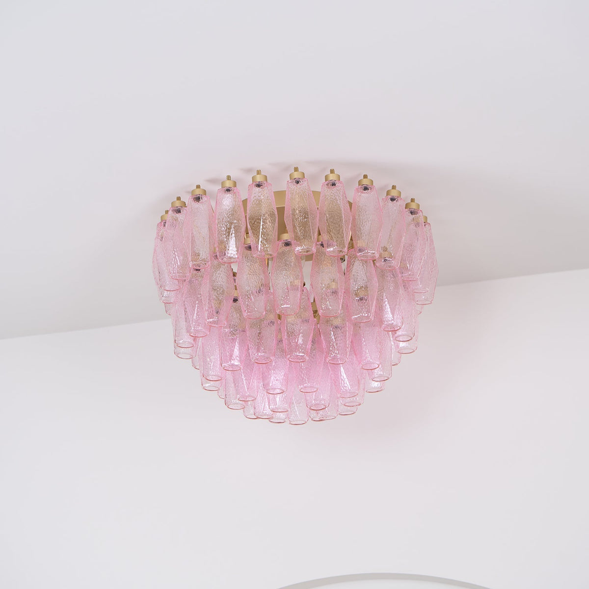 Celelaya Deckenleuchte Poliedri Pink Murano-Glas geschichtet flach