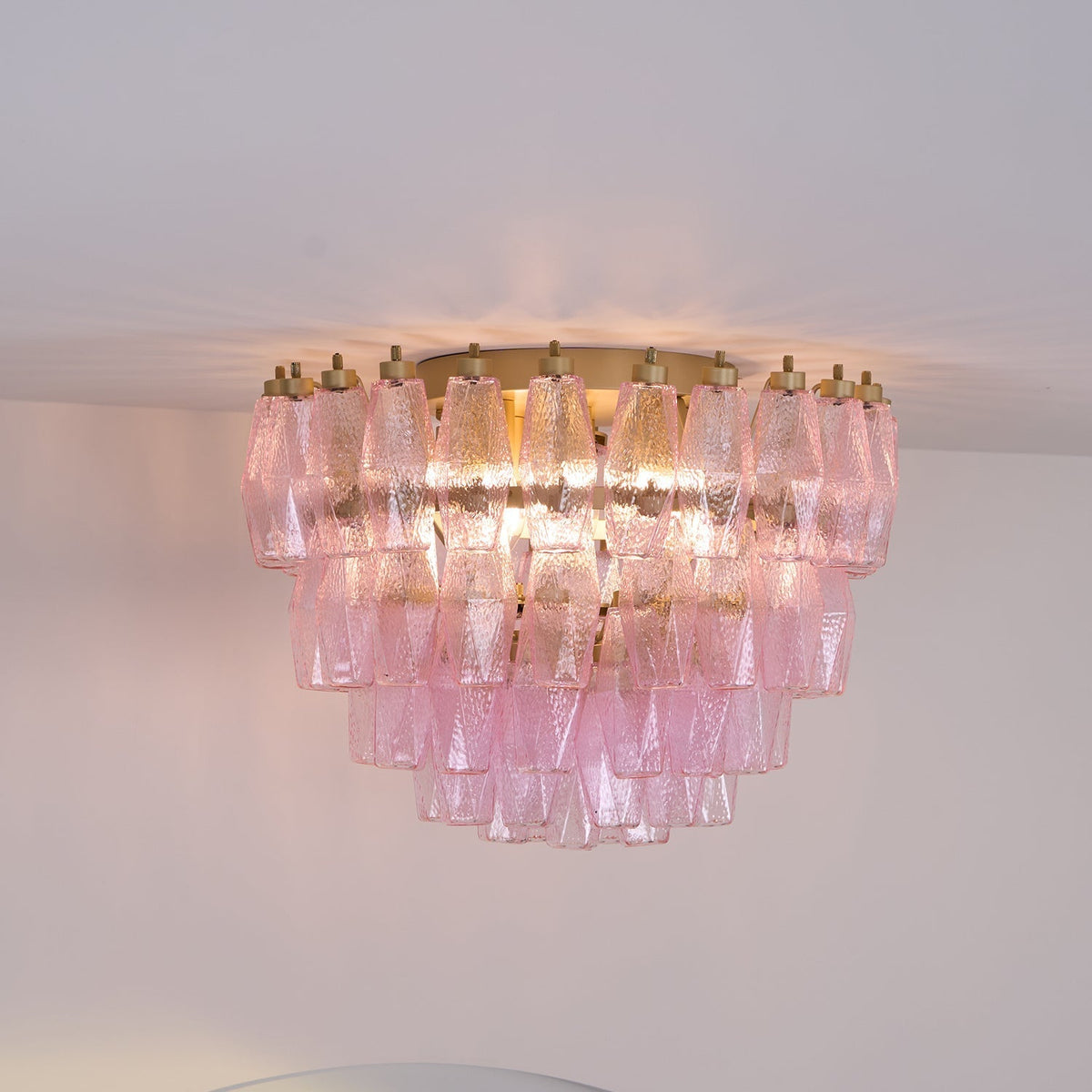 Celelaya Deckenleuchte Poliedri Pink Murano-Glas geschichtet flach