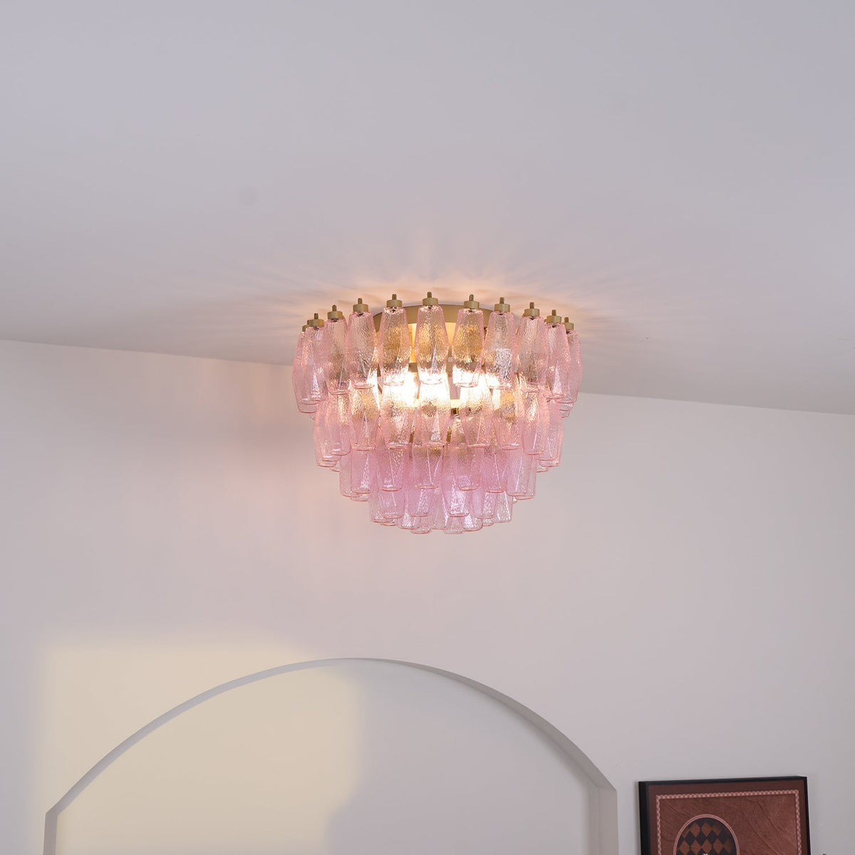 Celelaya Deckenleuchte Poliedri Pink Murano-Glas geschichtet flach