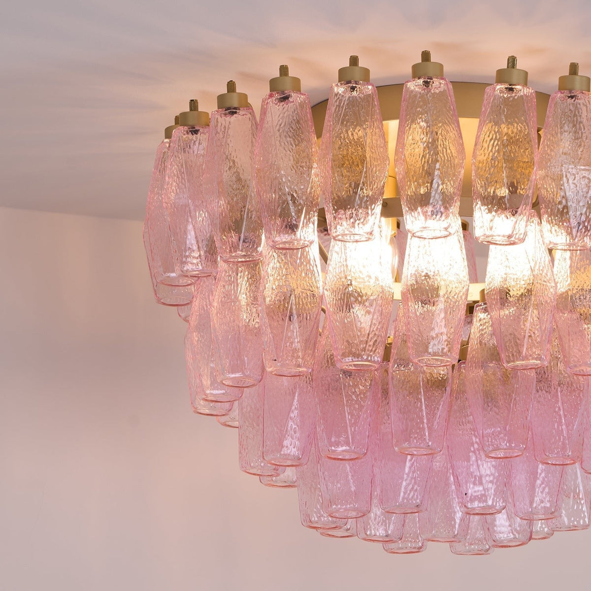 Celelaya Deckenleuchte Poliedri Pink Murano-Glas geschichtet flach