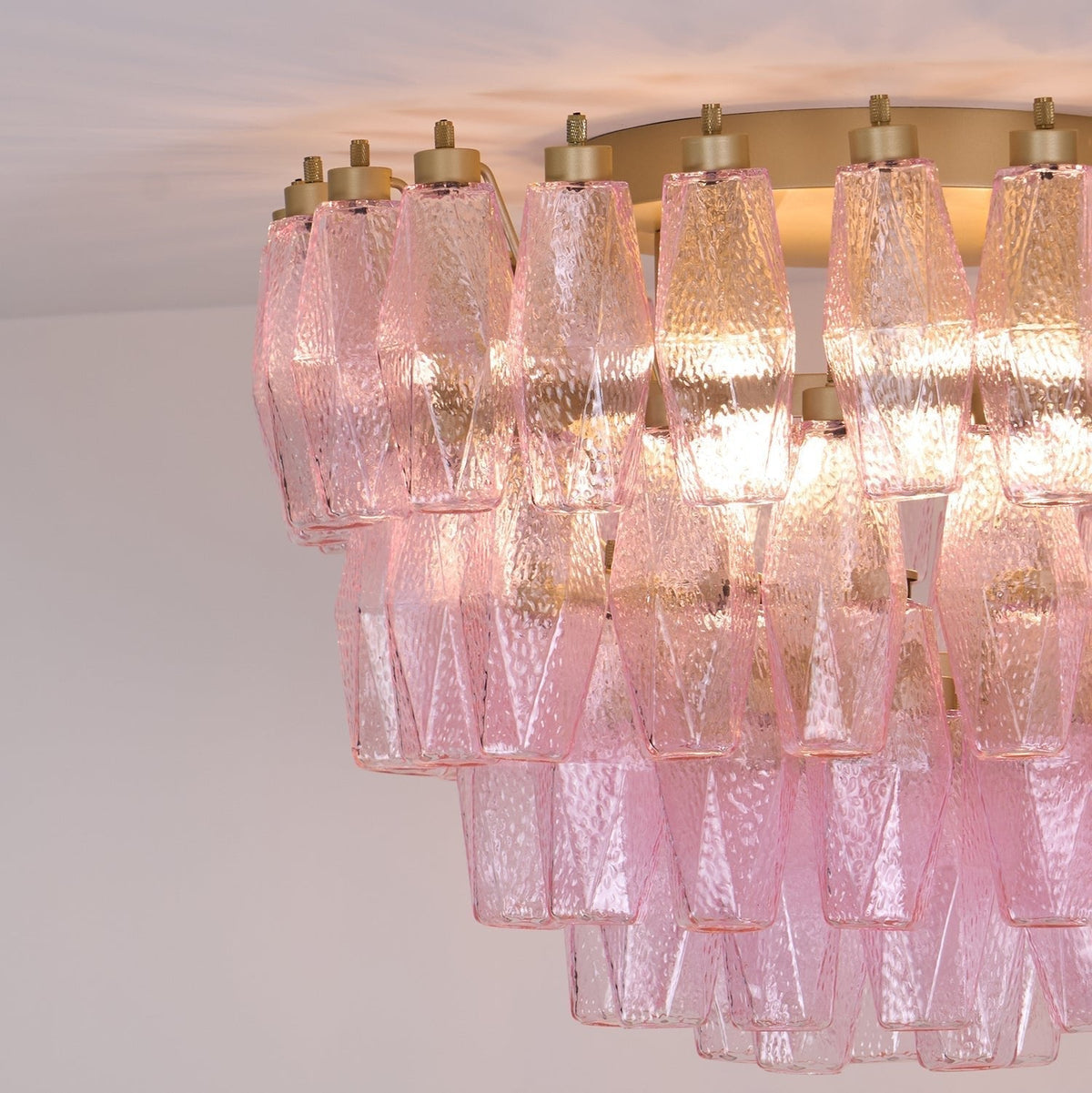 Celelaya Deckenleuchte Poliedri Pink Murano-Glas geschichtet flach
