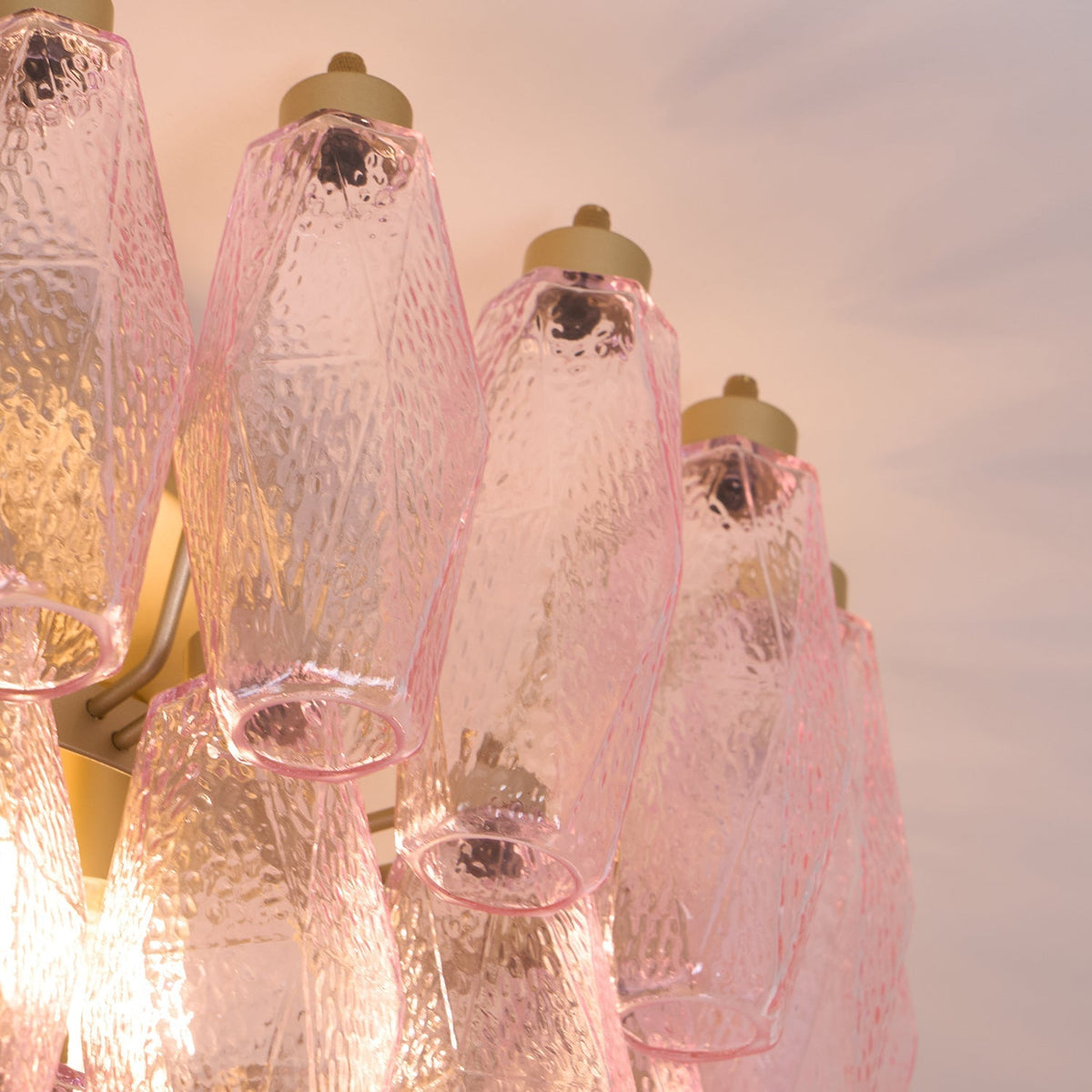 Celelaya Deckenleuchte Poliedri Pink Murano-Glas geschichtet flach