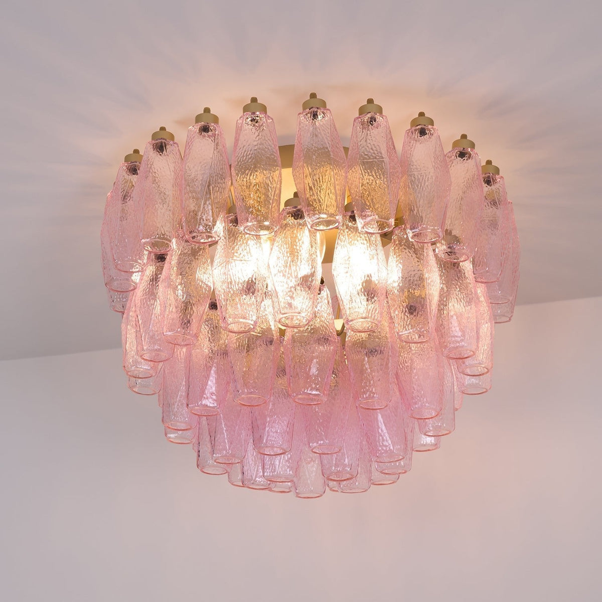 Celelaya Deckenleuchte Poliedri Pink Murano-Glas geschichtet flach