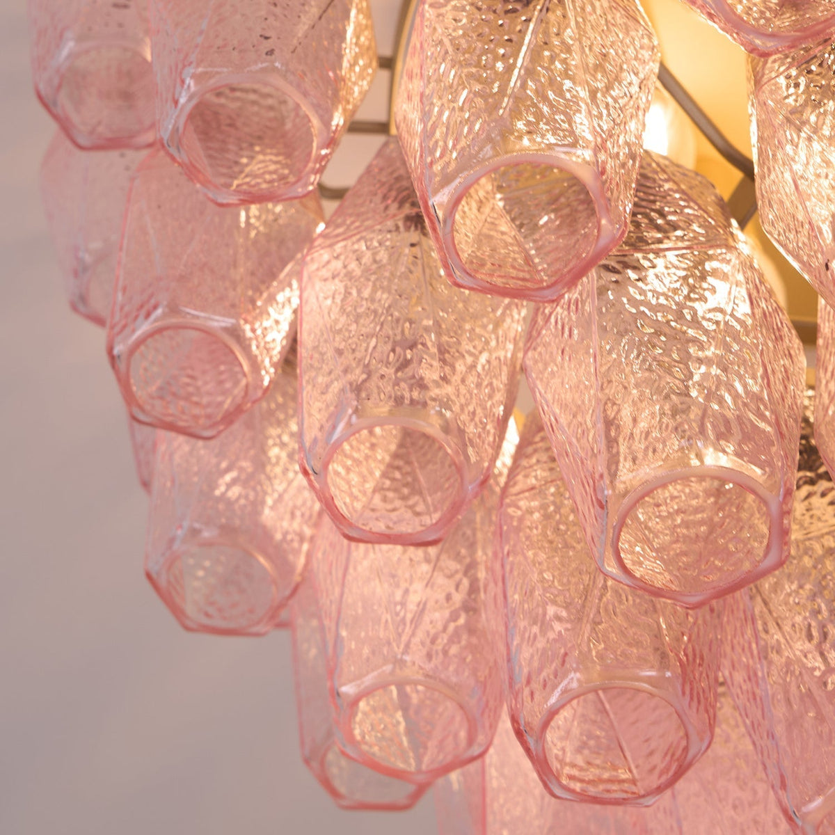 Celelaya Deckenleuchte Poliedri Pink Murano-Glas geschichtet flach