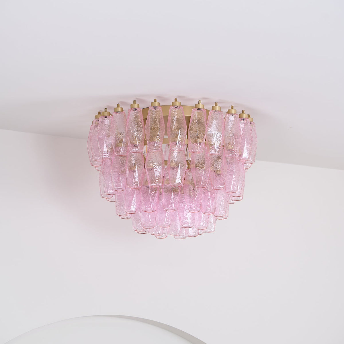 Celelaya Deckenleuchte Poliedri Pink Murano-Glas geschichtet flach