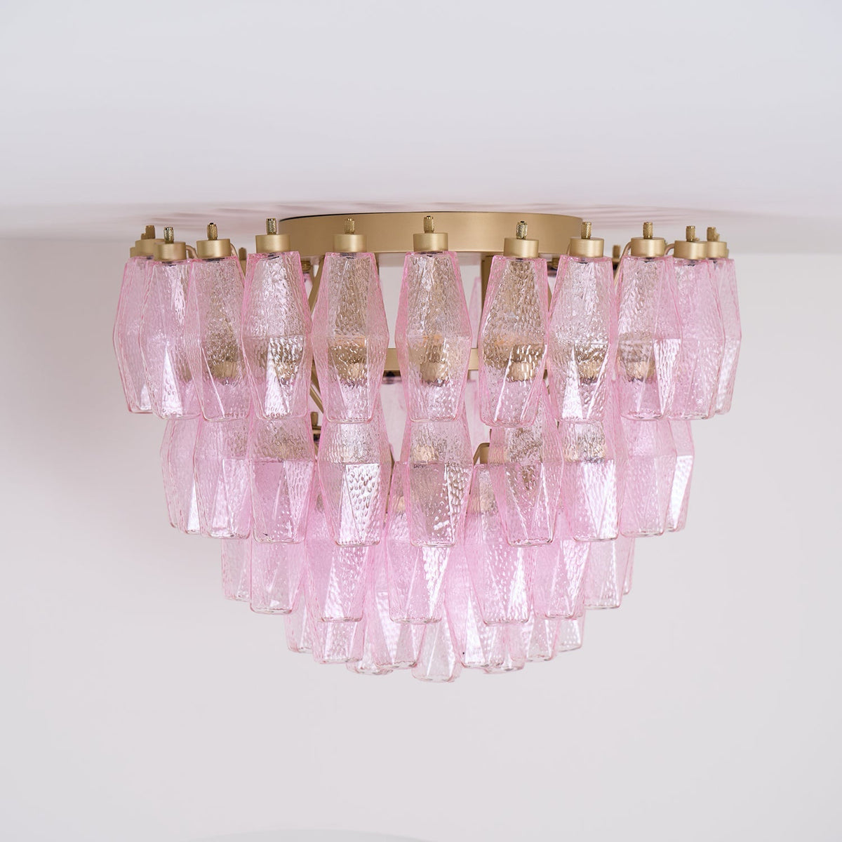 Celelaya Deckenleuchte Poliedri Pink Murano-Glas geschichtet flach