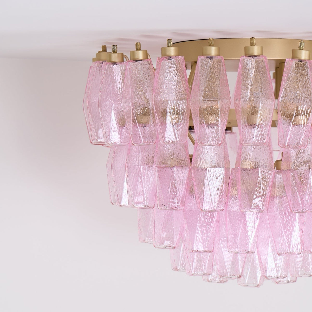 Celelaya Deckenleuchte Poliedri Pink Murano-Glas geschichtet flach