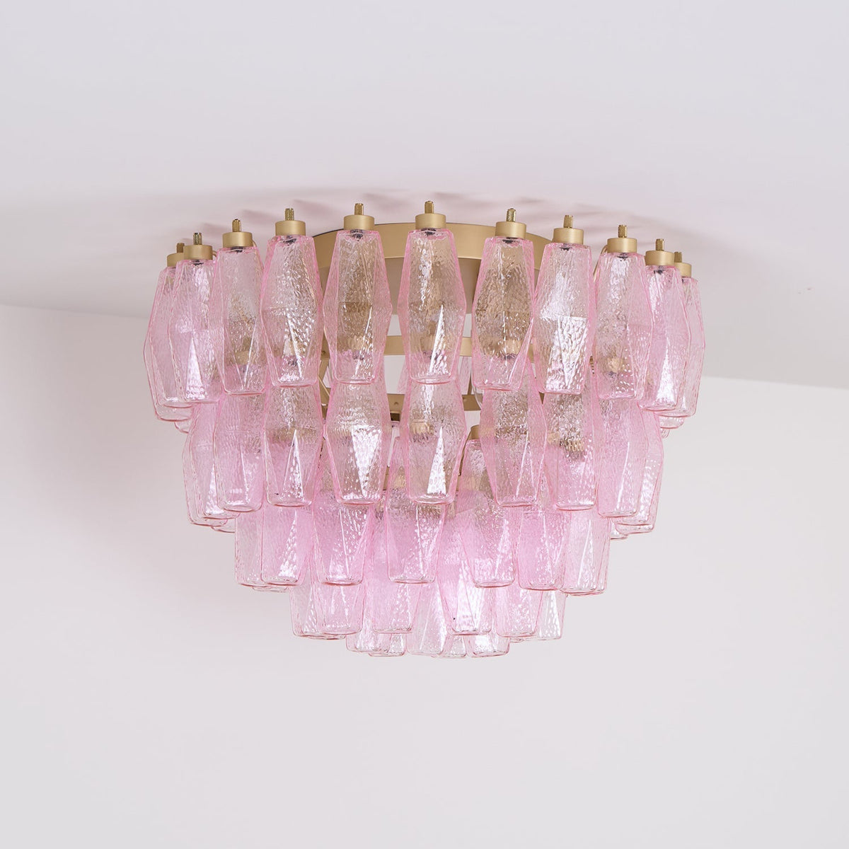 Celelaya Deckenleuchte Poliedri Pink Murano-Glas geschichtet flach