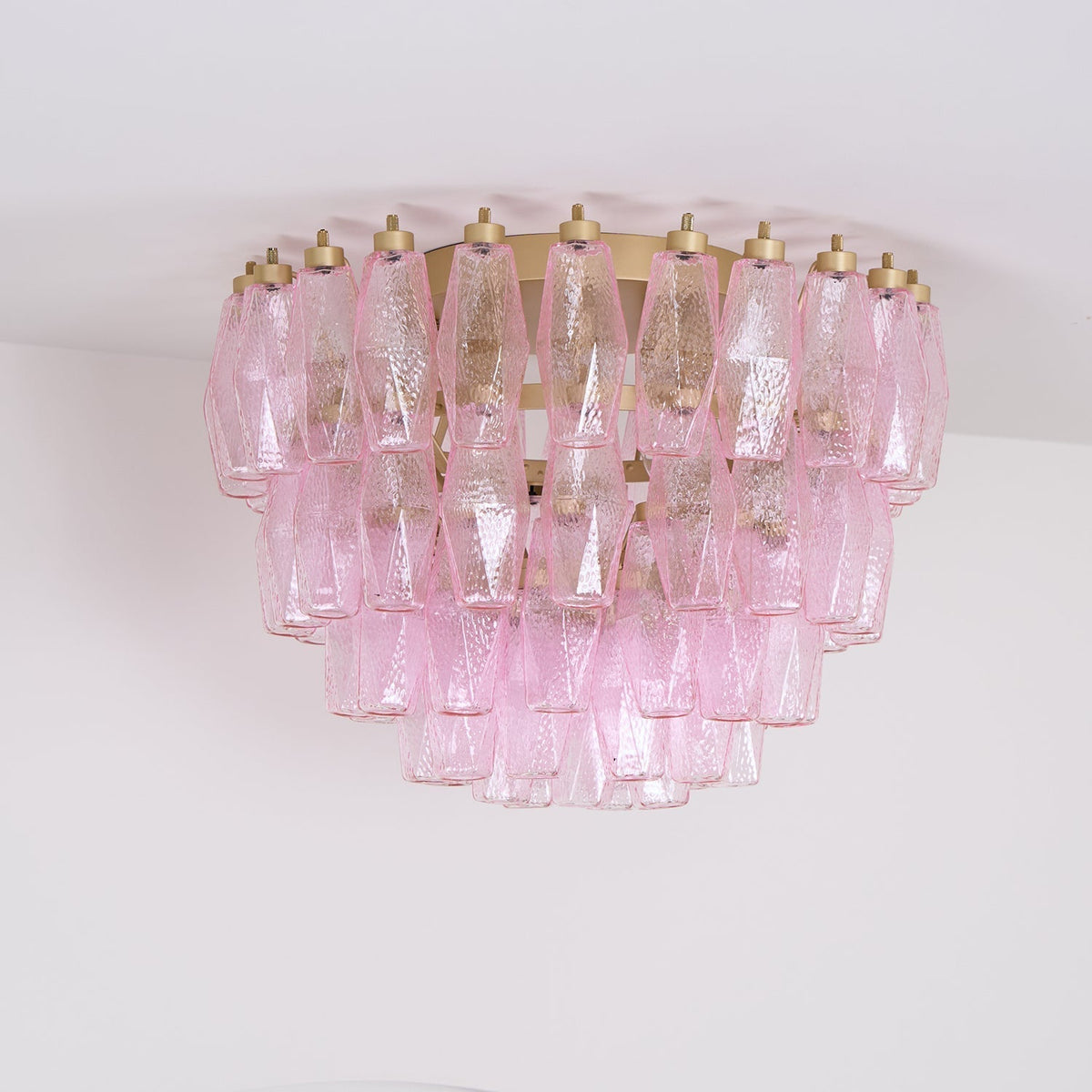 Celelaya Deckenleuchte Poliedri Pink Murano-Glas geschichtet flach