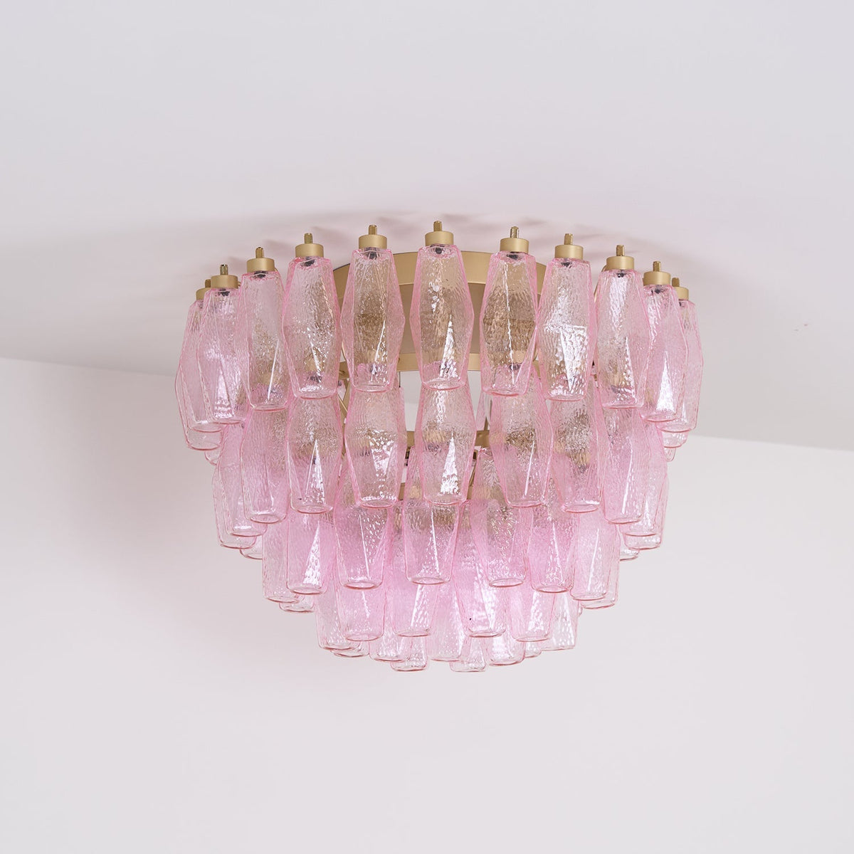 Celelaya Deckenleuchte Poliedri Pink Murano-Glas geschichtet flach