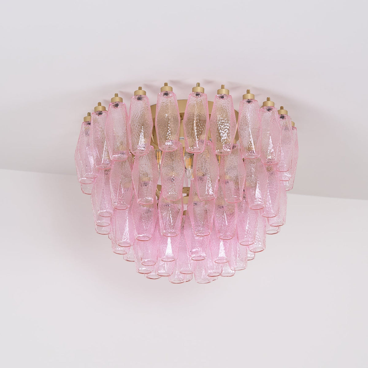Celelaya Deckenleuchte Poliedri Pink Murano-Glas geschichtet flach