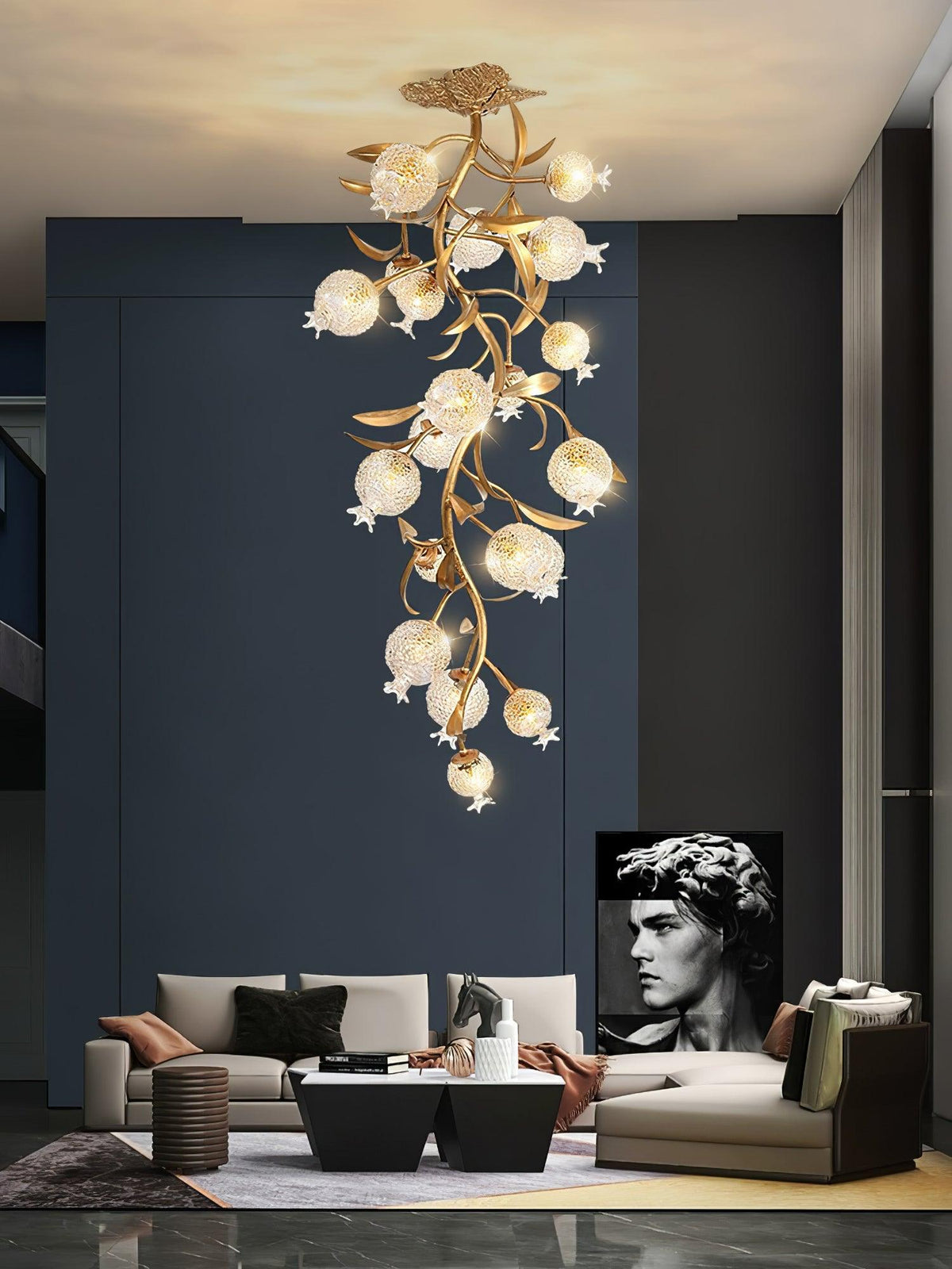 Bexlyn Elegance Granatapfel-Messing-Glas-Deckenleuchte