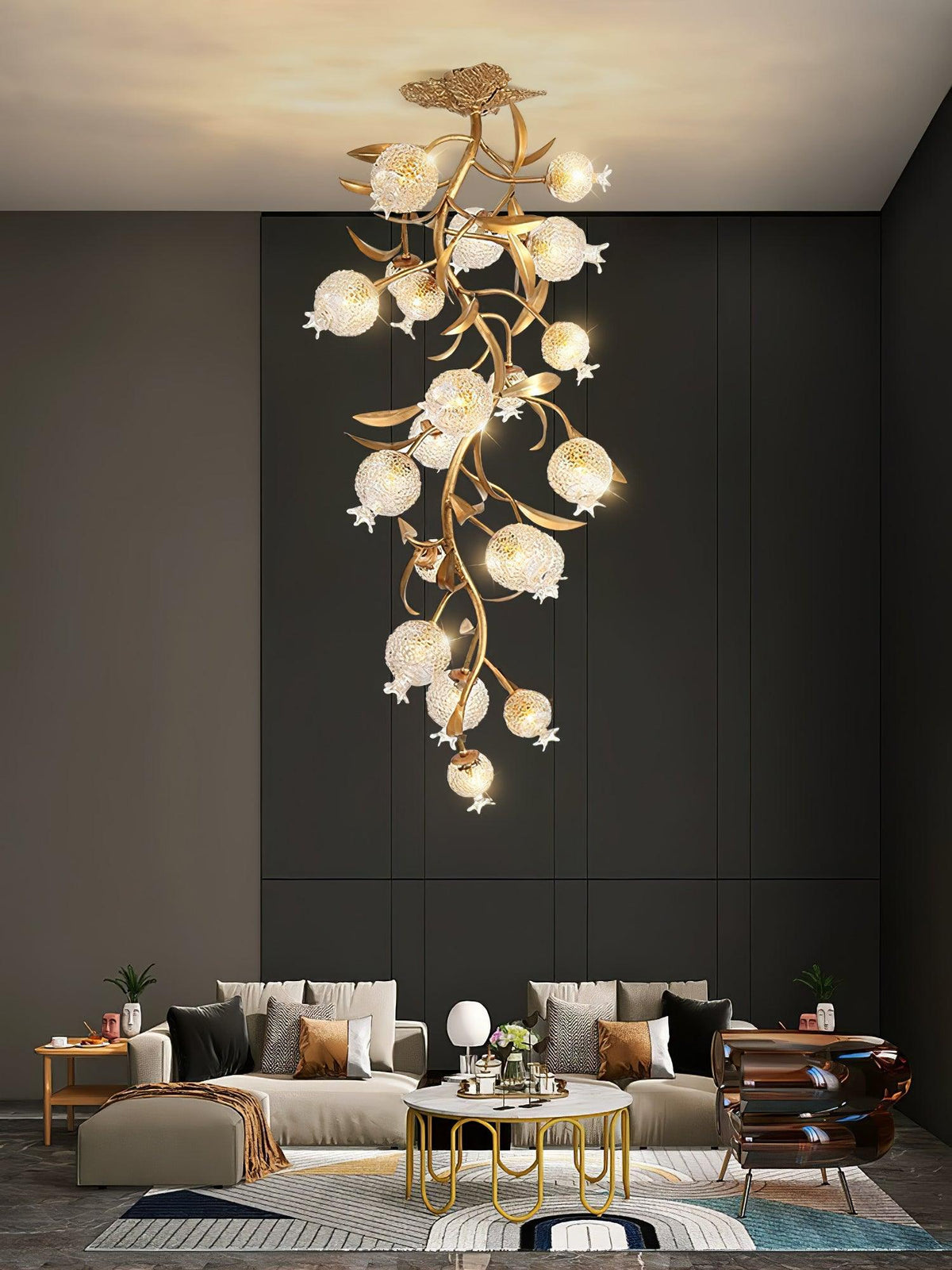 Bexlyn Elegance Granatapfel-Messing-Glas-Deckenleuchte