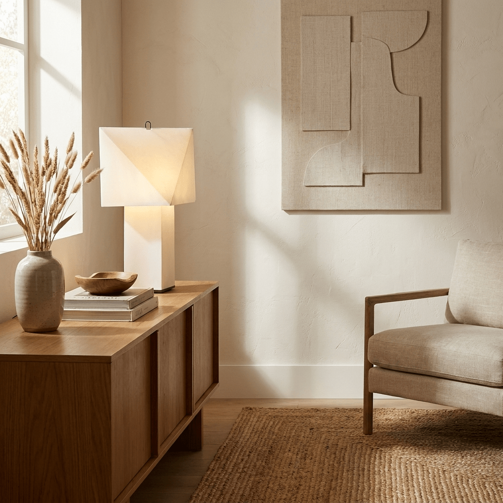 Mireval Tischleuchte aus Papier in Beige