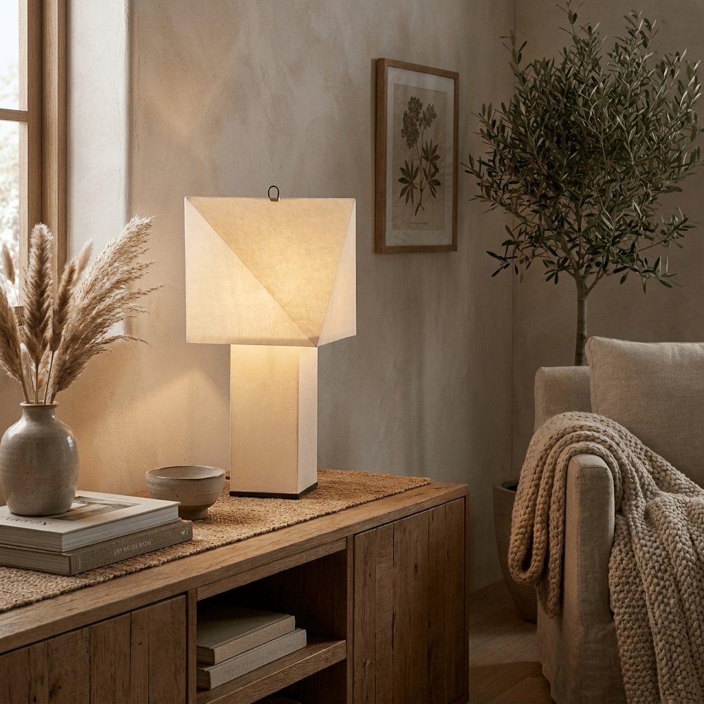 Mireval Tischleuchte aus Papier in Beige