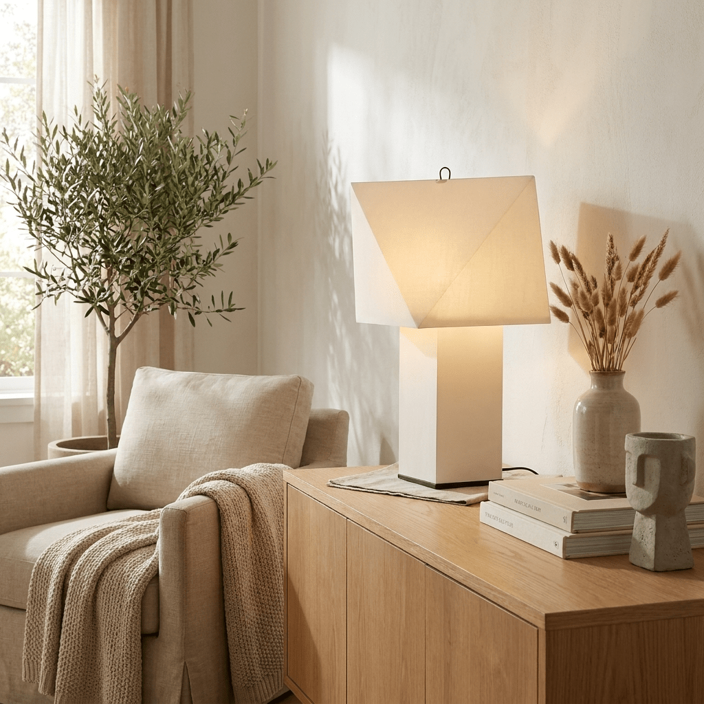 Mireval Tischleuchte aus Papier in Beige