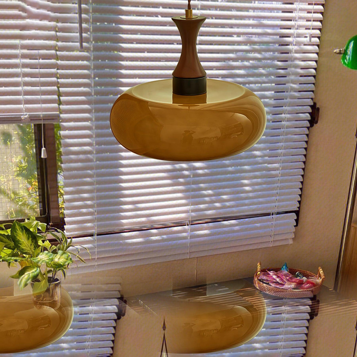 Cadenza Pendelleuchte aus Holz im Retro-Stil in Gelb