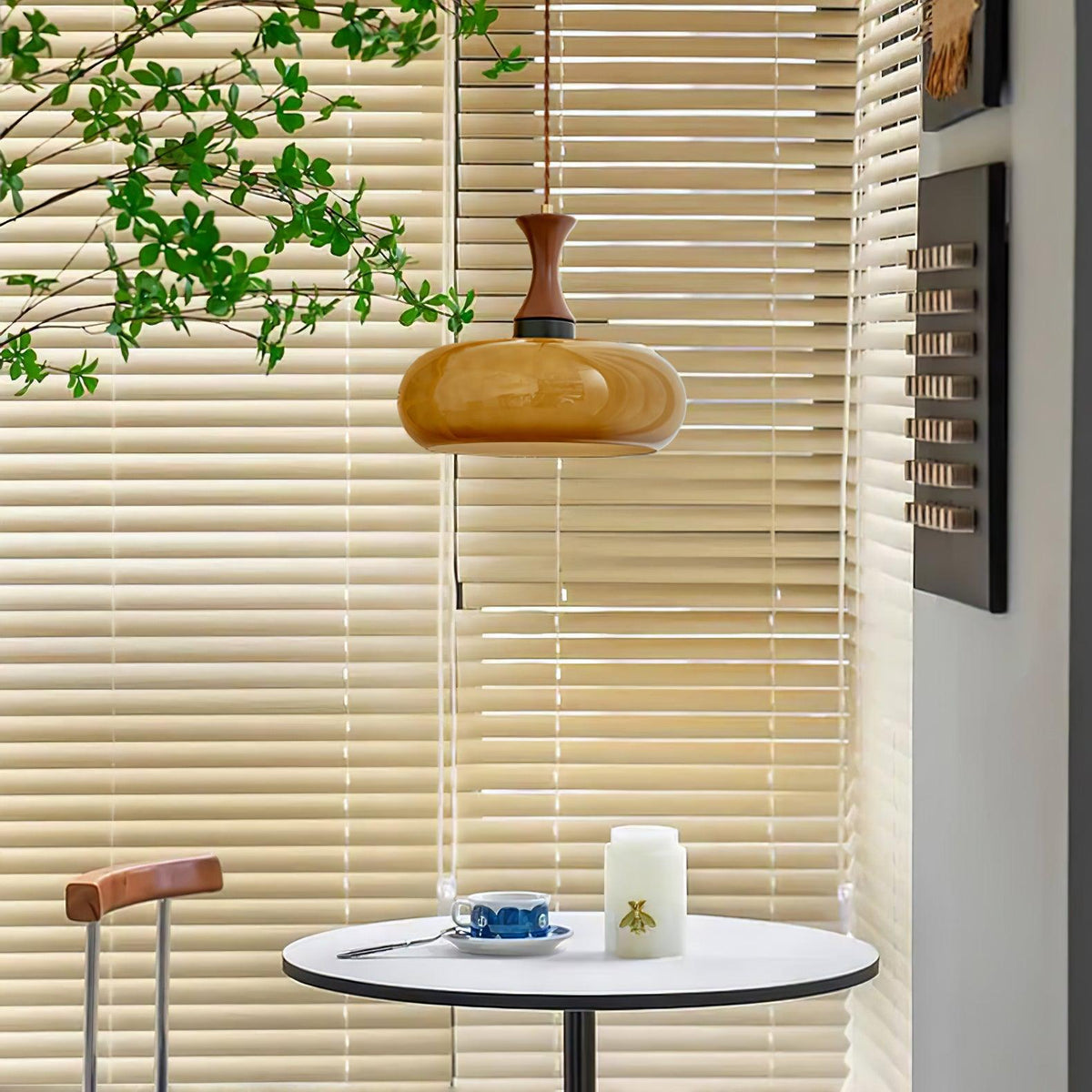 Cadenza Pendelleuchte aus Holz im Retro-Stil in Gelb
