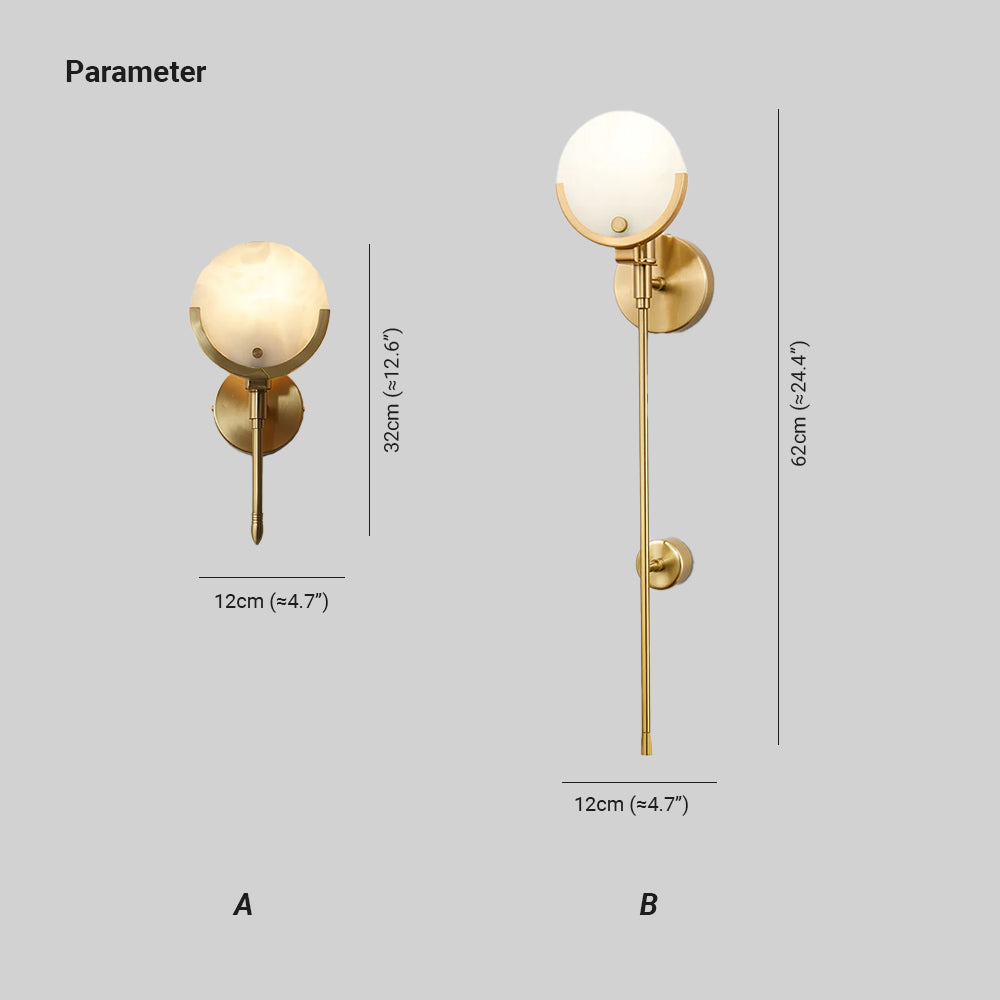 Ljomuvyo zeitgenössische minimalistische Wandleuchte aus Messing mit Alabaster-Lampenschirm