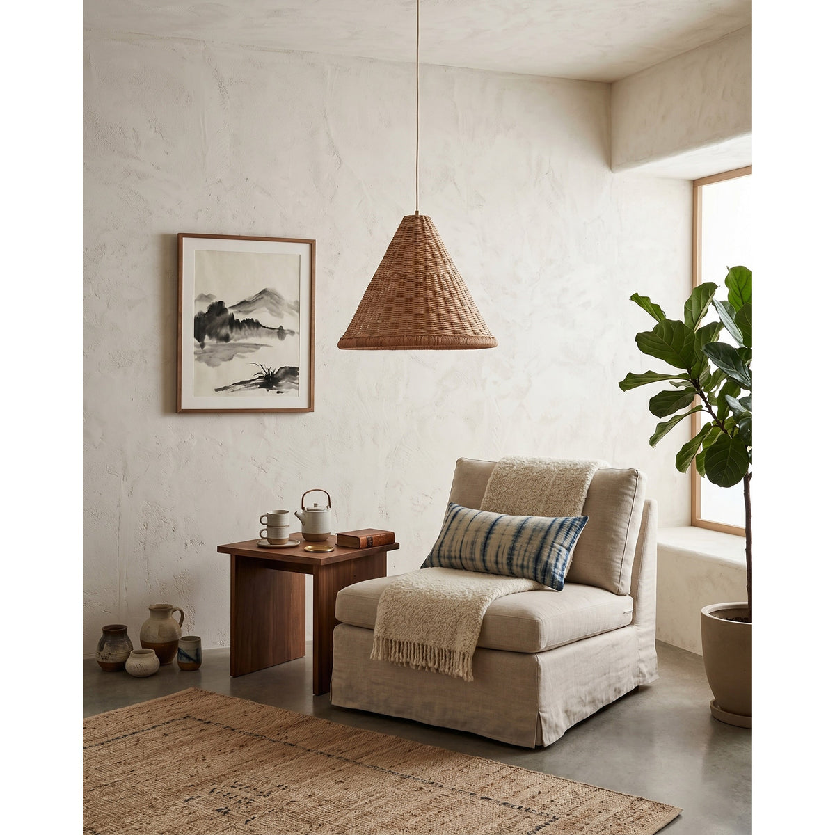 Kasbah Rattan konische Pendelleuchte