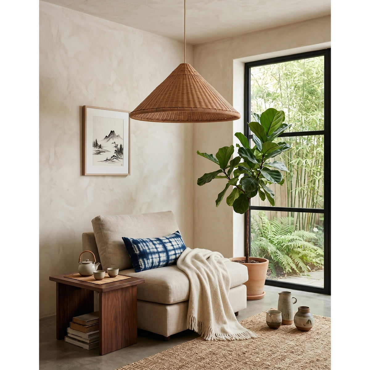 Kasbah Rattan konische Pendelleuchte