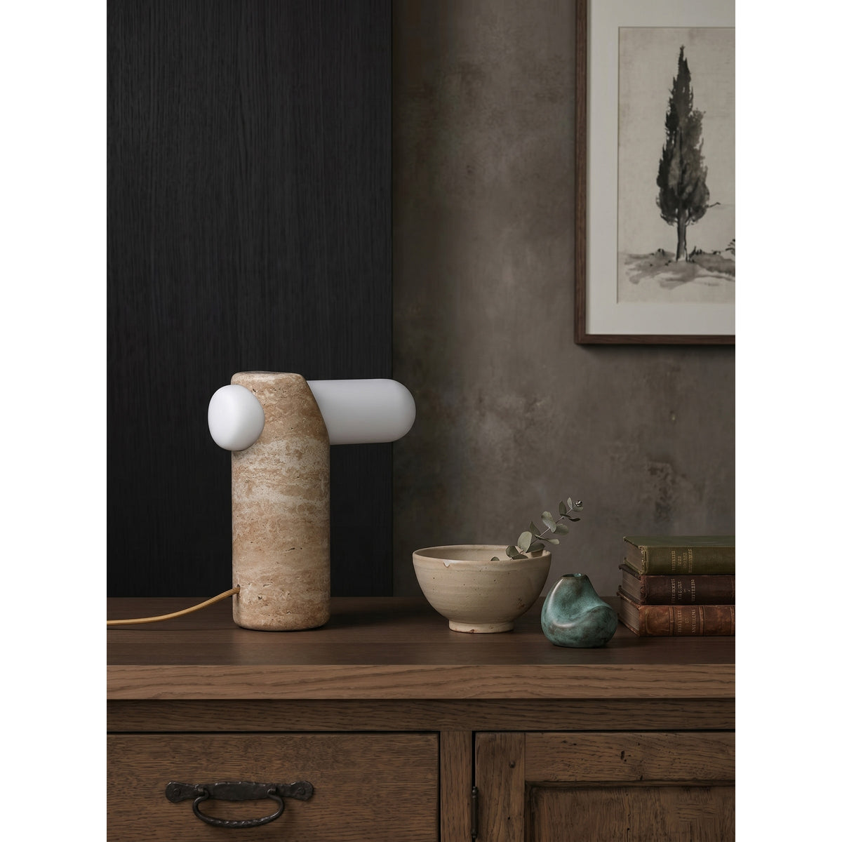 Marwen Travertin-Tischleuchte in Beige