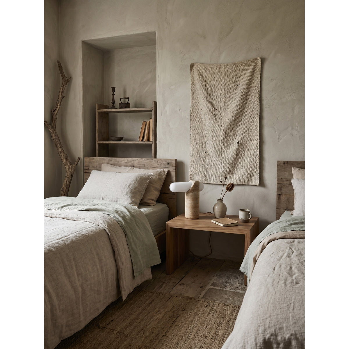 Marwen Travertin-Tischleuchte in Beige