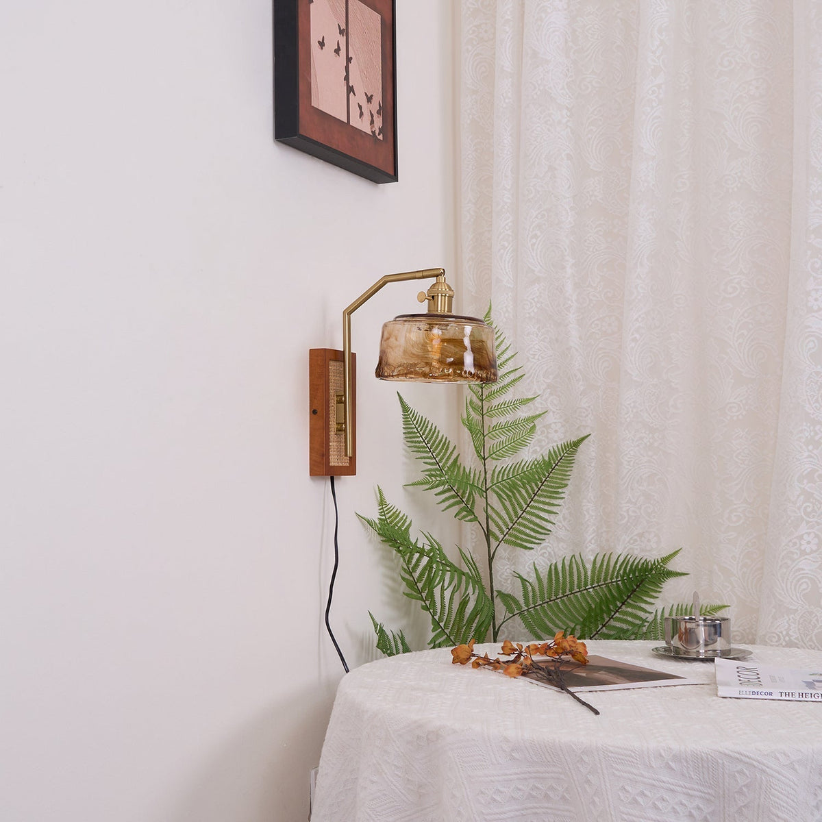 Brix Premium zeitgenössische Kunstglas-Wandleuchte mit Bambus