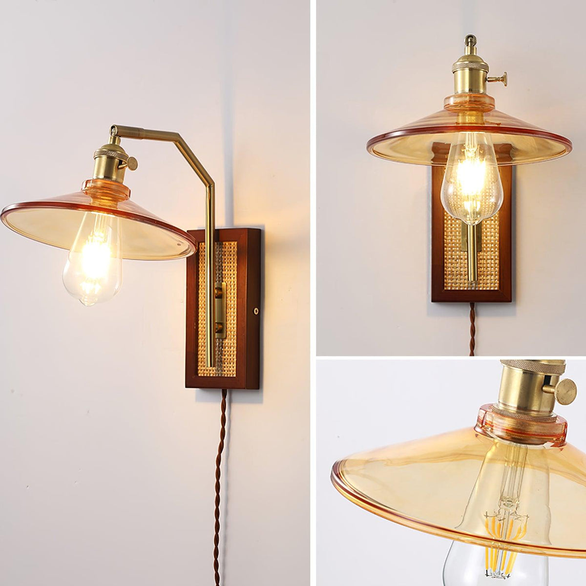 Brix Premium zeitgenössische Kunstglas-Wandleuchte mit Bambus