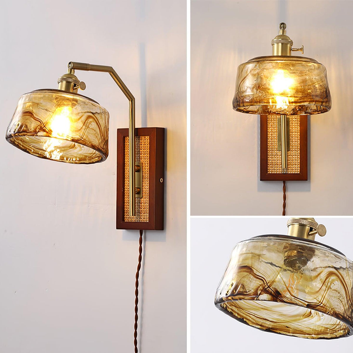 Brix Premium zeitgenössische Kunstglas-Wandleuchte mit Bambus